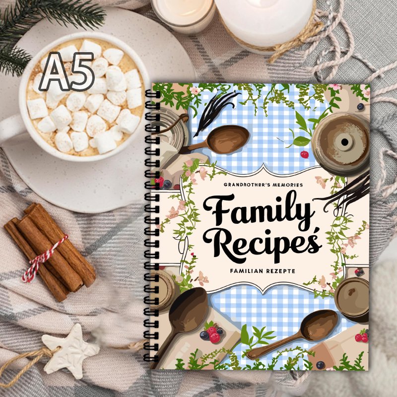 Home Cooking Cookbook - Książka z przepisami A5, niebieska siatka,